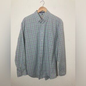 Alan Flusser 100% cotton long sleeve button down shirt pastel plaid size Large